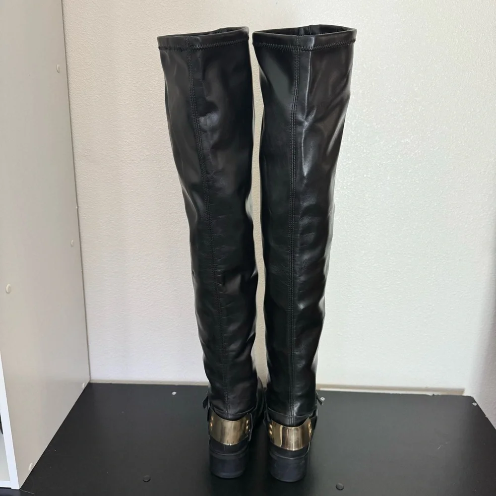 Topshop Leather Boots Gold Buckle Size 6 Medium
